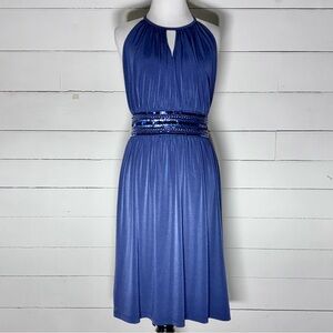 Apt. 9 Women’s Navy Blue Fit & Flare Midi Halter Dresss with Sequin Waist Size L